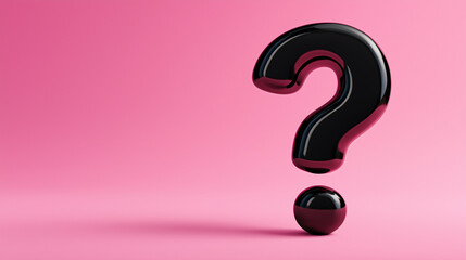  Bold black 3D question mark centered on a pink background.