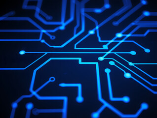 Blue Circuit Board Pattern With Neon Connections Technology Background