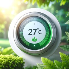 Modern digital thermostat in a green environment