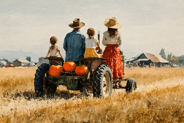 Obraz premium Family hayride fall harvest festival