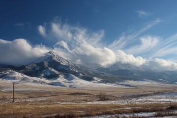December Colorado. Bright Cloudy Sky over Beautiful Colorado Mountains
