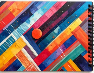 Notebook cover for school or teacher with abstract patterns, bright colors