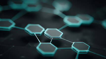 Abstract hexagonal network structure with interconnected nodes on a dark background