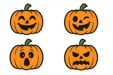  Expressive Pumpkins with Varied Facial Expressions