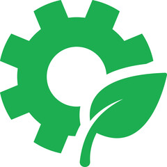 Cogwheel gear with green leaf