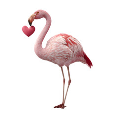 Fototapeta premium Pink flamingo holding a heart isolated on transparent background