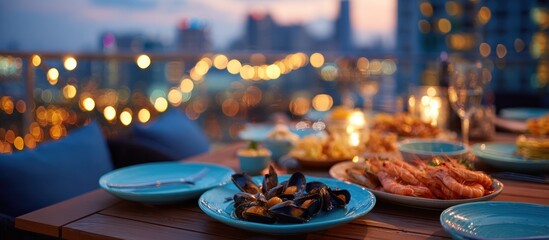 Rooftop Seafood Dinner: Romantic Cityscape