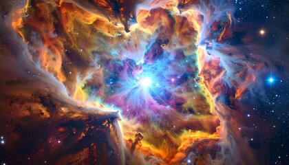 Cosmic clouds of gas and dust illuminate a vibrant nebula