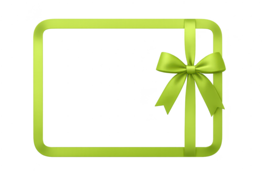 Green ribbon frame with bow isolated on transparent background, festive border