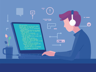 Adobe Illustrator Artwork A Man Typing A Laptop With Technology