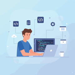 Adobe Illustrator Artwork A Man Typin a Laptop With Technology.