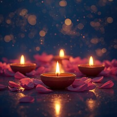 Luxury Diwali Night Celebration with Candle Lights and Sparkles