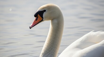 Fototapeta premium Graceful White Swan Gliding Serenely Through Calm Water Surface