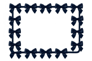 Elegant navy blue ribbon bow frame isolated on transparent background space