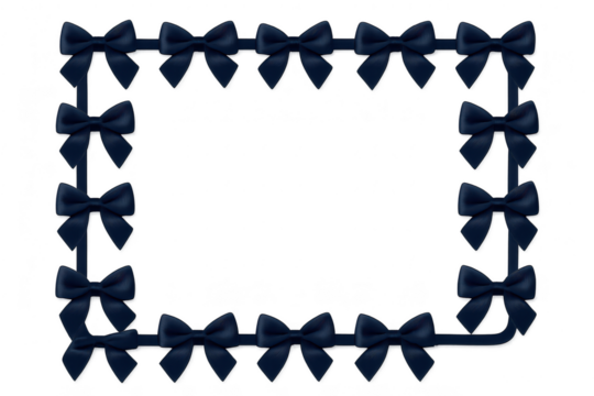 Elegant navy blue ribbon bow frame isolated on transparent background space