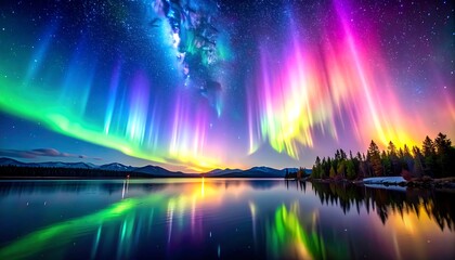 Colorful aurora borealis over a lake (2)