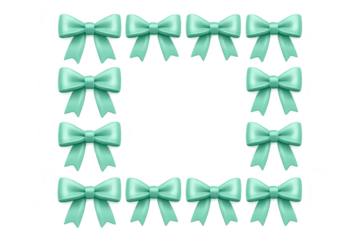 Decorative frame of teal ribbons isolated on transparent background, empty center