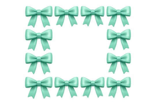 Decorative frame of teal ribbons isolated on transparent background, empty center