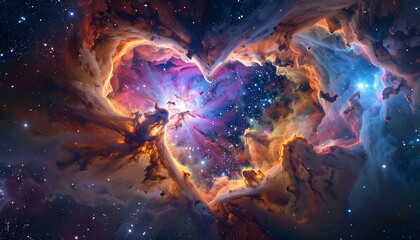 Heart-shaped nebula, vibrant cosmic dust