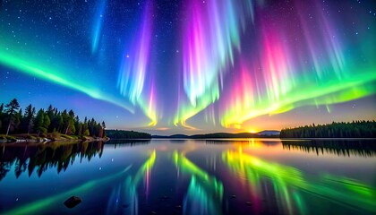 Colorful aurora borealis over a lake (3)