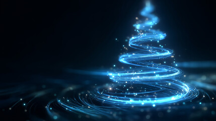 An abstract technology-themed Christmas tree background featuring geometric shapes, glowing lines, and digital patterns, blending festive spirit with futuristic design.
