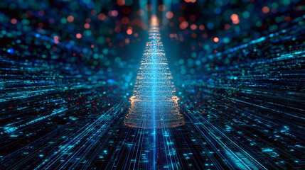 Digital Christmas Tree with Abstract Technology Background