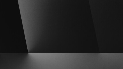 Black white dark modern futuristic background. Interior room floor wall showroom studio 3D shelf...