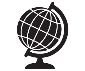 Silhouette of globe icon on stand representing world, earth, geography, travel, global education, and international concept isolated on white background