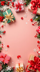 christmas background with red bow and ribbon