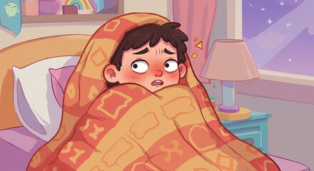 Child wrapped in blanket nighttime