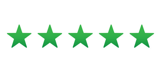 Five green stars customer product rating review flat icon for apps and websites, vector. Five stars rating. 5 star for quality customer rating feedback concept from client employee, product review.