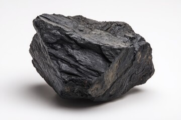 Obraz premium Coal Tar. Black Mineral Piece Isolated on White Background with Stone Texture