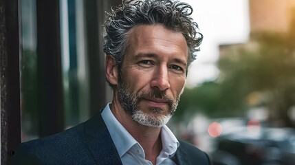 Confident man posing outdoors looking at camera