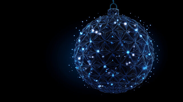 blue Christmas ball on dark background , network digital technology electronic concept