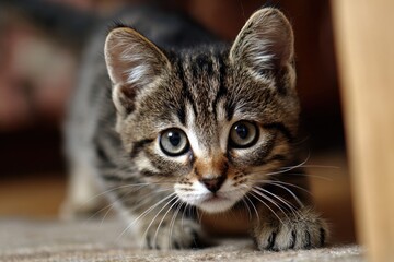Cat Pouncing. Adorable Kitten Ready to Pounce with Playful Expression