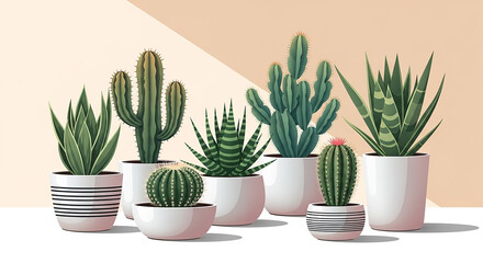 Potted cactus and succulent plants creating an indoor garden