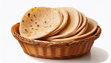 Golden Woven Basket Overflowing With Freshly Baked Tortillas Displaying Rustic Charm And Culinary Delight On A Transparent Backdrop