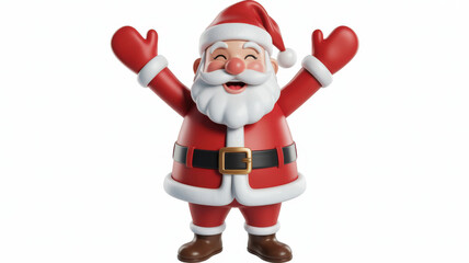 Joyful Santa Claus with Arms Raised in Celebration Isolated on a Clean White Studio Backdrop
