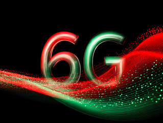 Dynamic 6g and 5g wireless technology concepts with colorful light streaks on a black background