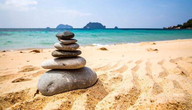 Peaceful stones on a sandy beach