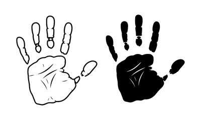 Obraz premium Vector of human handprint icon in Outline and Solid Black