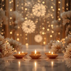 Traditional Festival of Lights Background with Glowing Oil Lamps