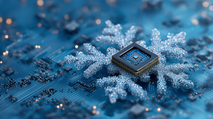 Abstract Christmas , snowflake in circuit network digital technology electronic concept. blue background