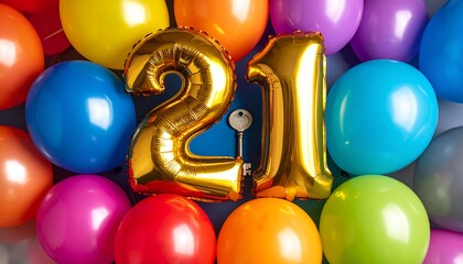 Colorful balloons with gold number 21 (1)
