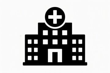 Obraz premium Black silhouette of hospital building with medical cross symbol on top for healthcare design