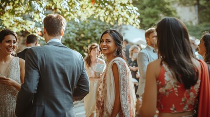 Group of happy people enjoying an outdoor gathering.