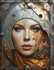 Woman in a metallic frame