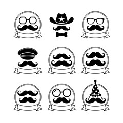 Vector art of set of hipster mustache and glasses emblems perfect for vintage design projects and creative decorations