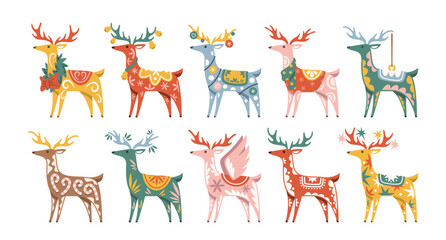 Christmas deer gingerbread cookie, fairytale animals, toy bauble with festive decorative ornaments