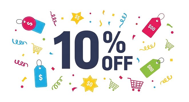 "10% OFF Festive Sale Banner with Confetti &ndash; Vector Illustration"